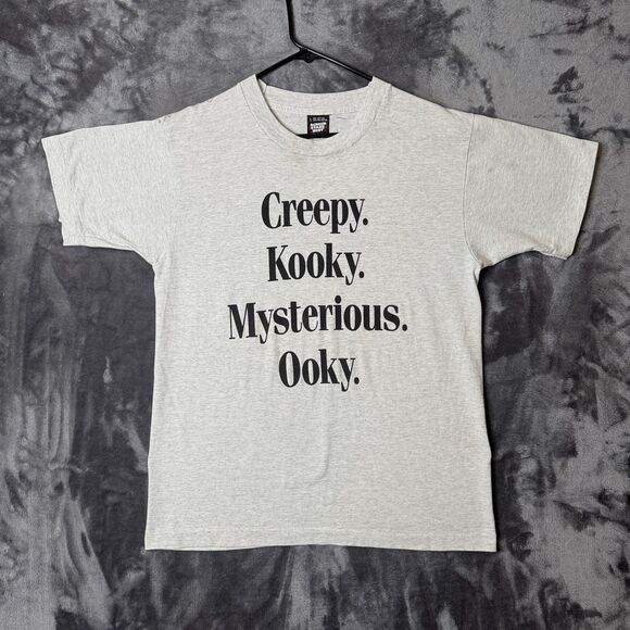 Vintage The Adams Family Block Buster Movie Promo Gray Short Sleeve Size X-Large - Picture 1 of 7